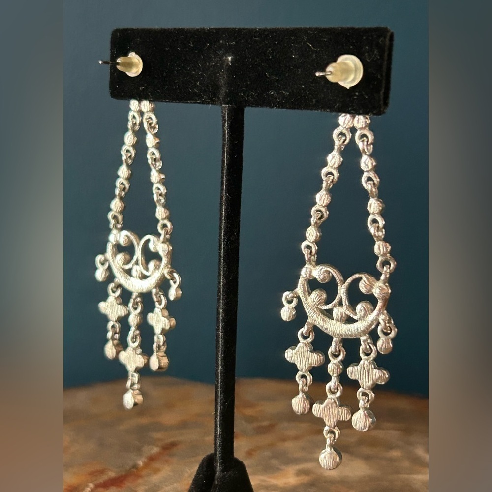 Vintage Monat Crystal Chandelier Silver Tone Pierced Earrings - Picture 6 of 11